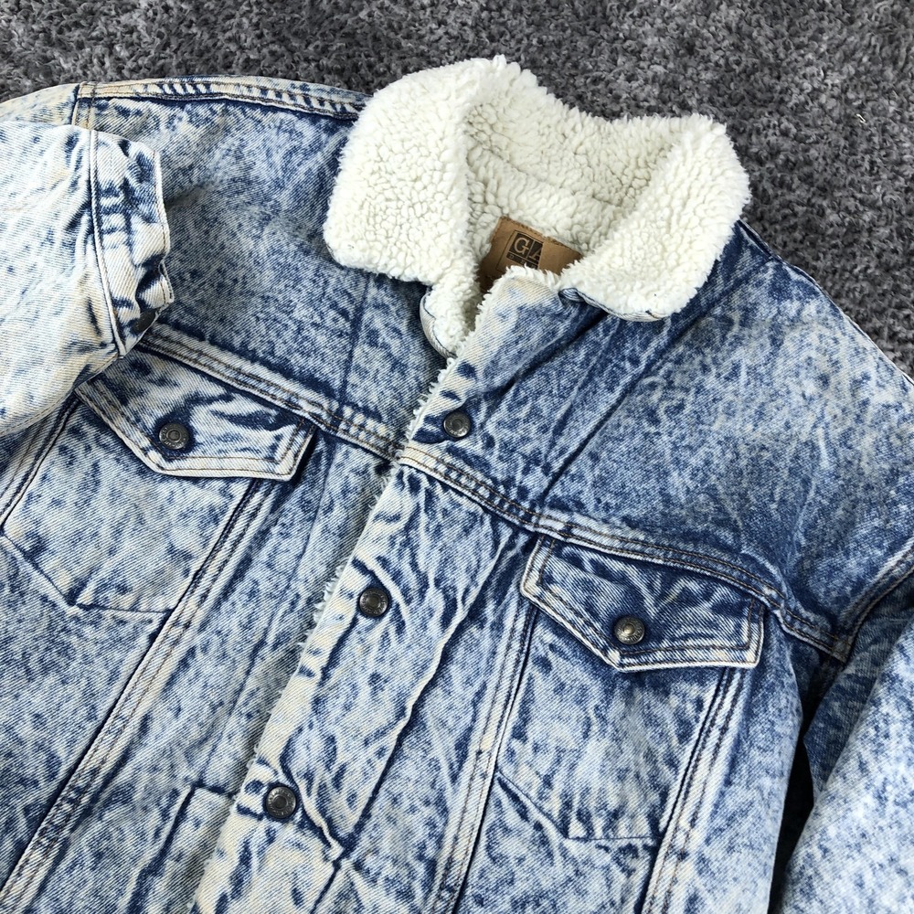 Gap Jacket Mens Medium Blue Denim Sherpa Lined Bomber Acid Wash 30‎ 3308